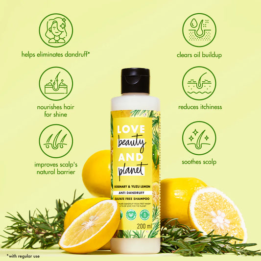 unsented shampoo Love Beauty & Planet Rosemary & Yuzu Lemon Anti-Dandruff Shampoo – 200ml