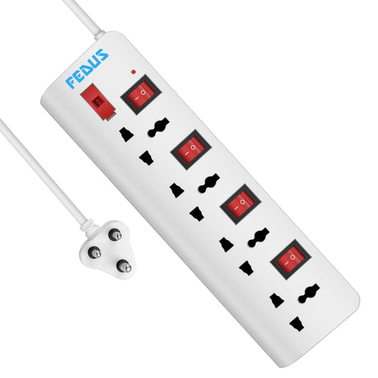 FEDUS 4-Socket Power Strip with Individual Switches & LED Indicator – Heavy Duty Extension Board (with 1.5m Cord)