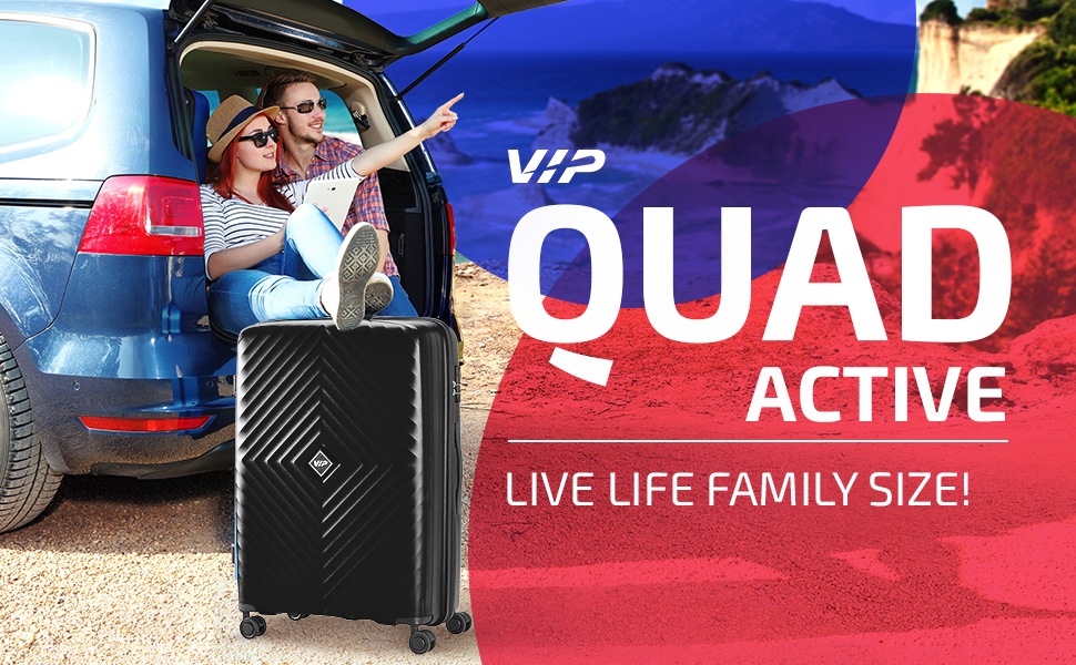 VIP Quad Active 66 Cm Medium Polypropylene Hard-Sided 8 Spinner Check-in Trolley Bag with Combination Lock (Black)