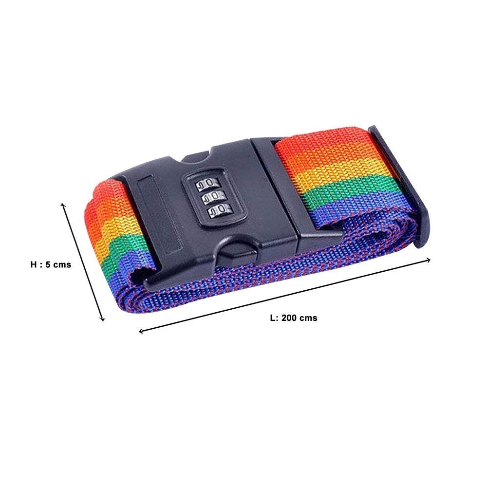 Nylon Luggage Strap Belt with Combination Number Lock, TSA Approved Suitcase Belt, 2 Meter (Rainbow Multicolor)